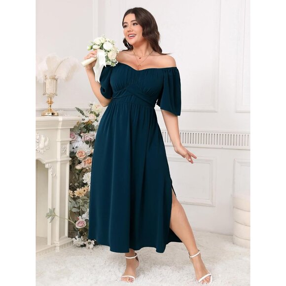 Plus Size Maxi Dress Summer Flowy Ruffle Off Shoulder Formal Casual - Picture 3 of 6